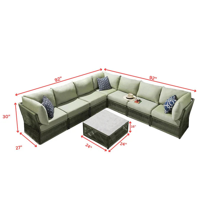 VIRASAT FURNITURE OUTDOOR ROPE SOFA SET 7-SEATER WITH CENTER TABLE (GREEN)