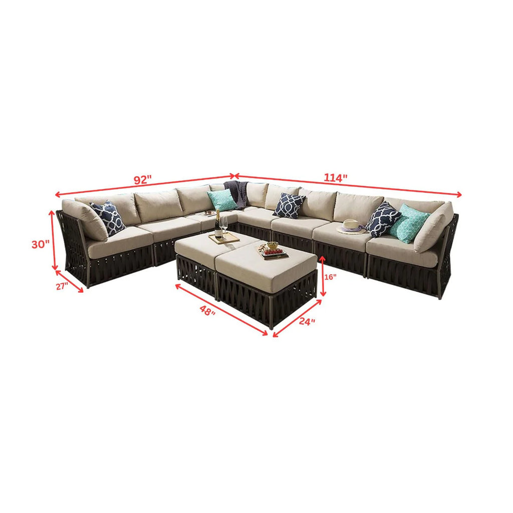 VIRASAT FURNITURE OUTDOOR ROPE SOFA SET 8-SEATER WITH 2 OTTOMANS (BROWN)