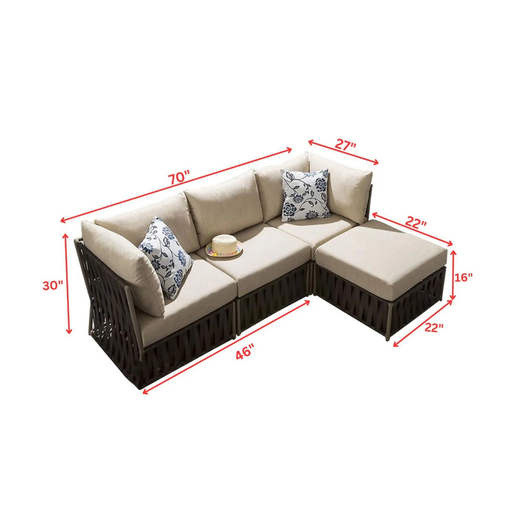 Virasat Outdoor Sofa Set 3 Seater and 1 Ottoman Set (Brown)-VIRASAT FURNITURE & FURNISHING