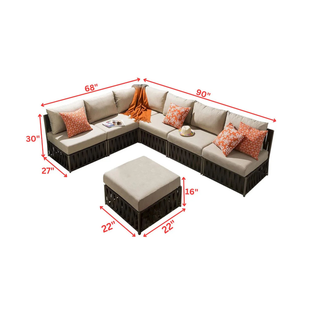 Virasat Outdoor Sofa Set 6 Seater and 1 Ottoman Set (Brown)-VIRASAT FURNITURE & FURNISHING