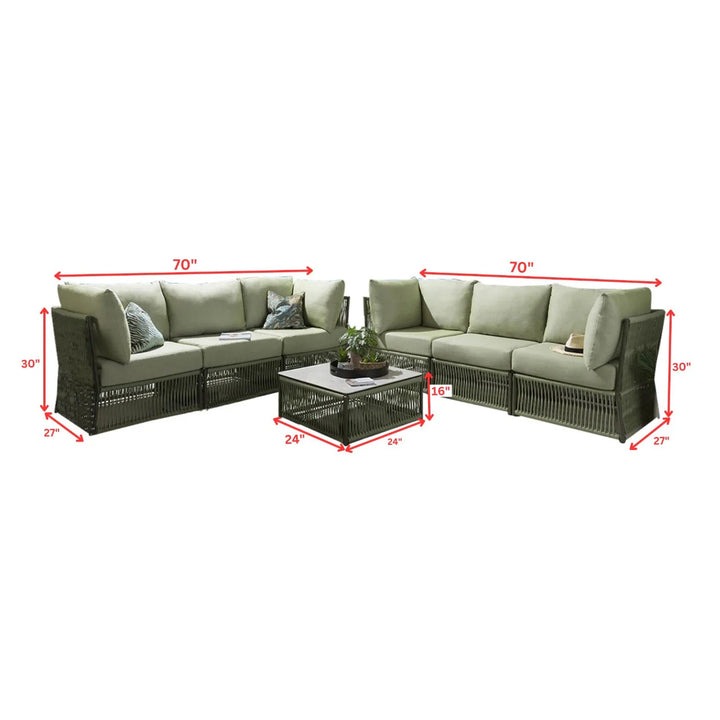 Virasat Arsenio Outdoor Sofa Set 6 Seater and 1 Center Table Set (Green) Braided & Rope