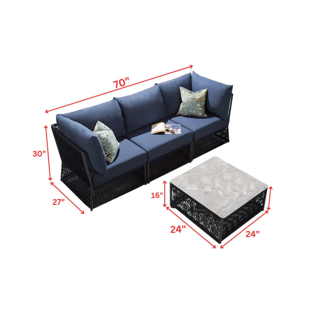 Virasat Outdoor Sofa Set 3 Seater and 1 Center Table Set (Blue) Braided & Rope-VIRASAT FURNITURE & FURNISHING
