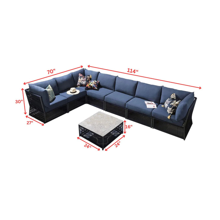 Virasat Outdoor Sofa Set 7 Seater, 1 Center Table Set (Blue) Braided & Rope