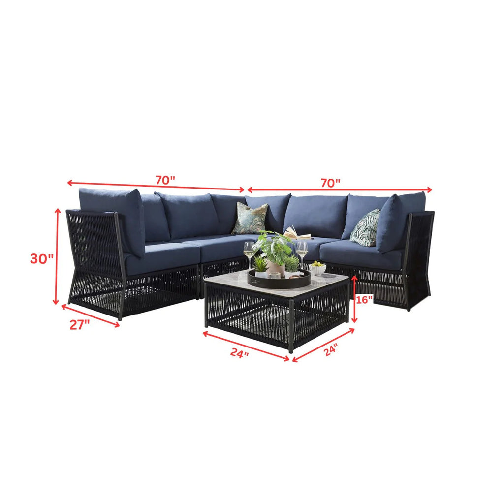 Virasat Outdoor Sofa Set 5 Seater and 1 Center Table Set (Blue) Braided & Rope-VIRASAT FURNITURE & FURNISHING