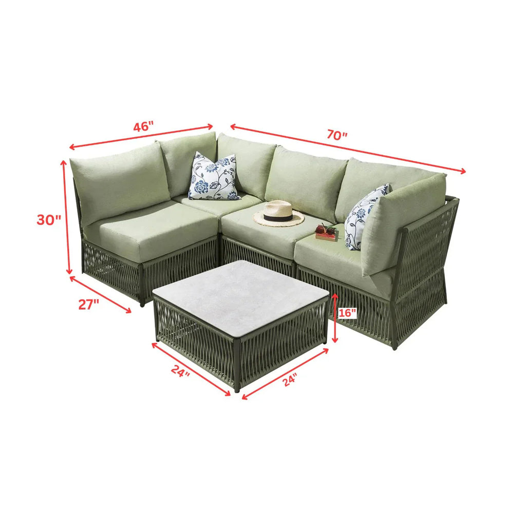 Virasat Outdoor Sofa Set 4 Seater and 1 Center Table Set (Green) Braided & Rope-VIRASAT FURNITURE & FURNISHING