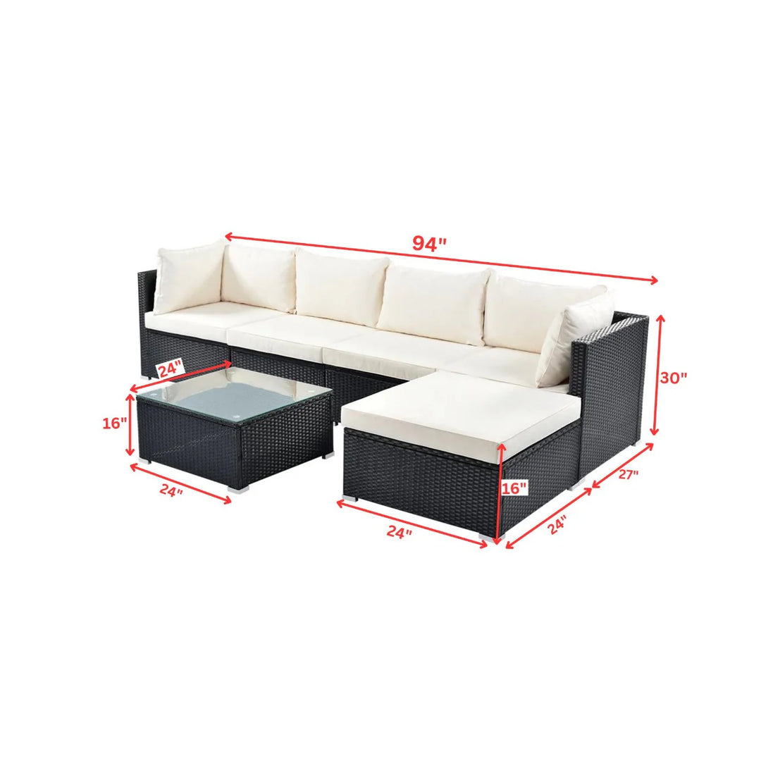 Virasat Ollie Outdoor Patio Sofa Set 4 Seater and 1 Table With 1 Ottoman Set (Black + Cream)