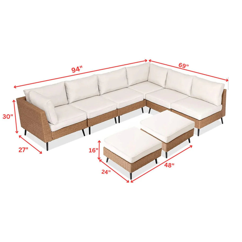 Virasat Outdoor Sofa Set 6 Seater and Single Seater with 2 Ottoman Set (Beige)-VIRASAT FURNITURE & FURNISHING