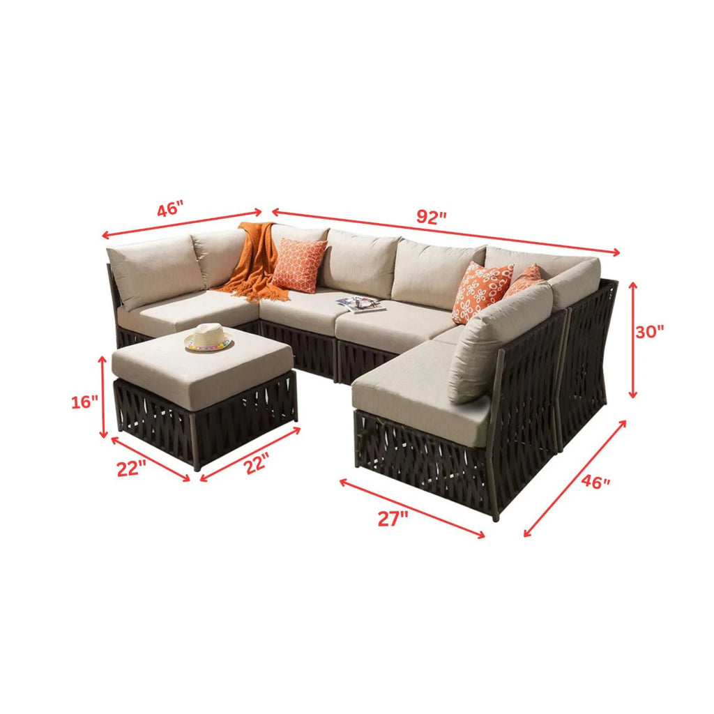 Virasat Outdoor Sofa Set 6 Seater and 1 Ottoman Set (Brown)-VIRASAT FURNITURE & FURNISHING