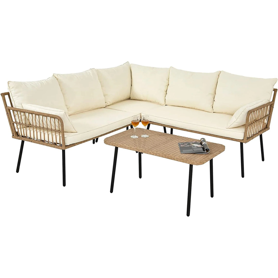 Virasat Tyamo Outdoor Garden Balcony Sofa Set 5 Seater and 1 Center Table Set (Tan + Beige)