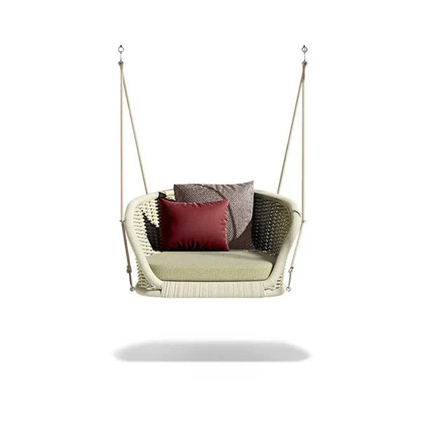 VIRASAT FURNITURE SINGLE SEATER HANGING SWING WITHOUT STAND FOR BALCONY & GARDEN SWING (CREAM) BRAIDED & ROPE