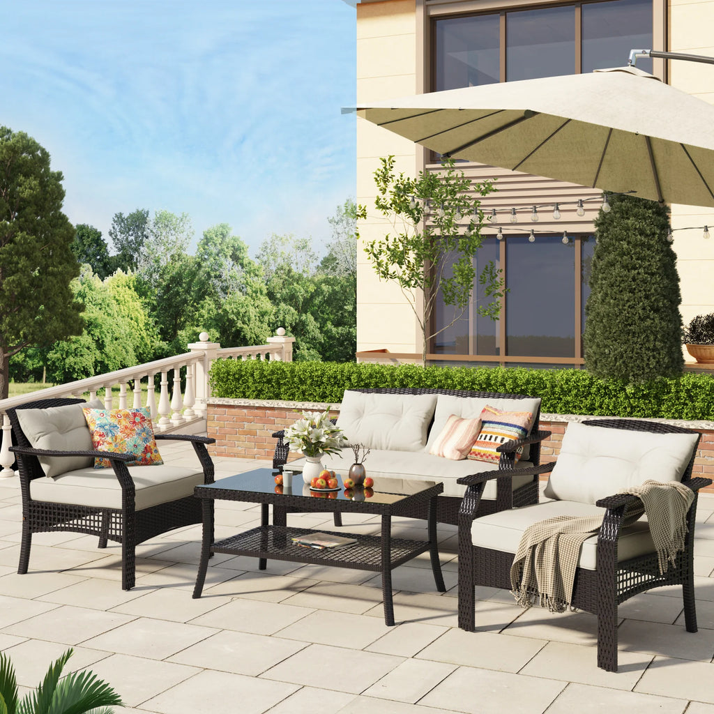 Virasat Outdoor Sofa Set 2 Seater, 2 Single Seater and 1 Center Table (Dark Brown)-VIRASAT FURNITURE & FURNISHING