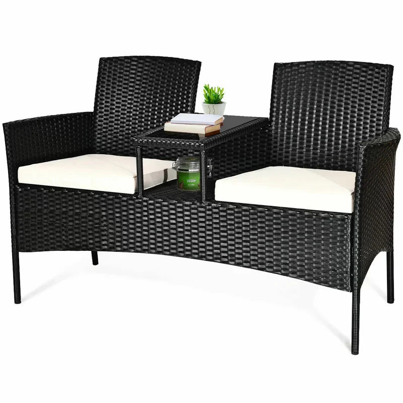 Virasat Garden Patio Seating Set of 2 Attached Chairs and Table Set Balcony Furniture Coffee Table Set(Black)