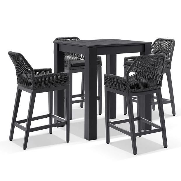 Virasat Perla Outdoor Patio Bar Sets 4 Chairs and 1 Table Braided & Rope