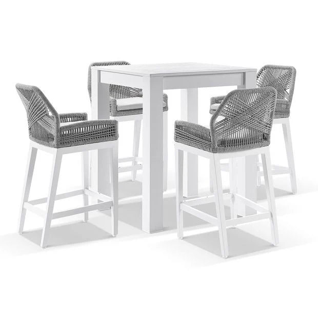 Virasat Perla Outdoor Patio Bar Sets 4 Chairs and 1 Table Braided & Rope