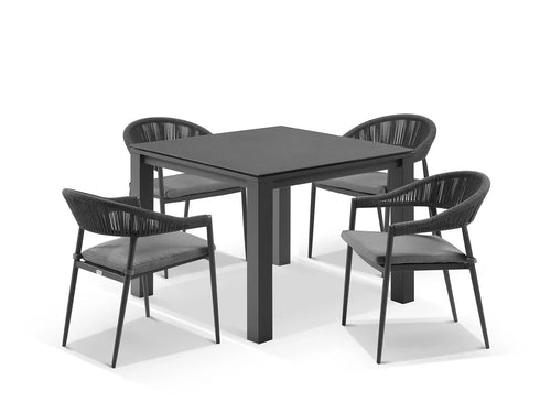 Virasat Outdoor Patio Seating Set 4 Chairs and 1 Table Set (Dark Grey) Braided & Rope-VIRASAT FURNITURE & FURNISHING