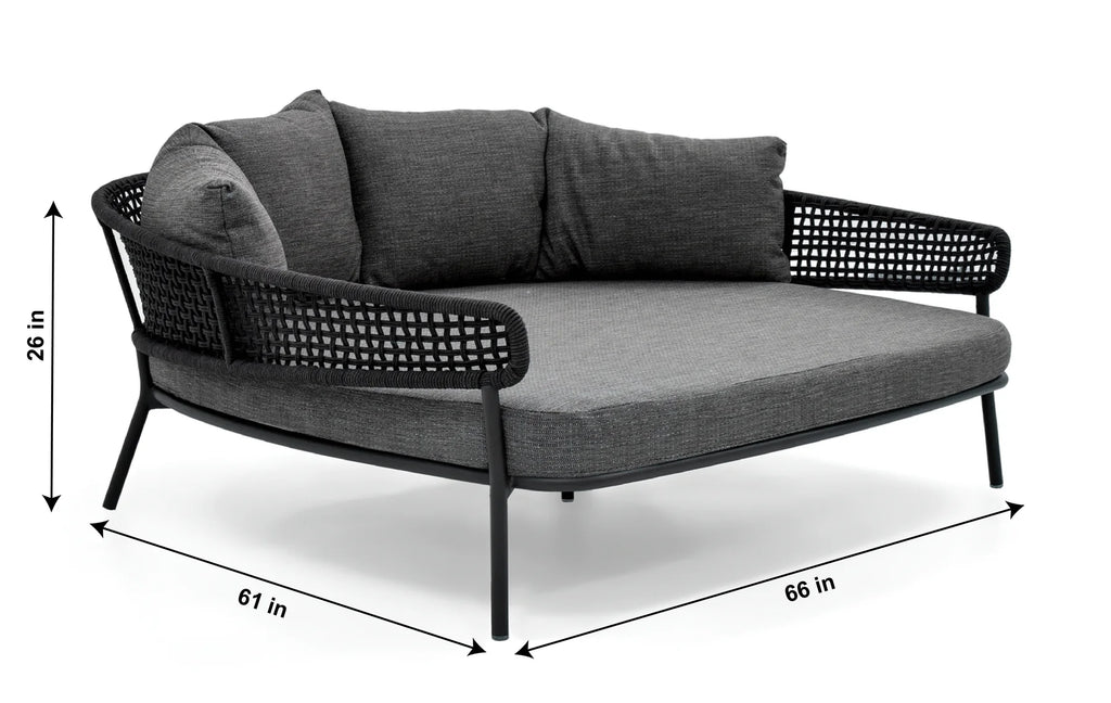 Virasat Outdoor Poolside Sunbed With Cushion Daybed (Dark Grey) Braided & Rope-VIRASAT FURNITURE & FURNISHING