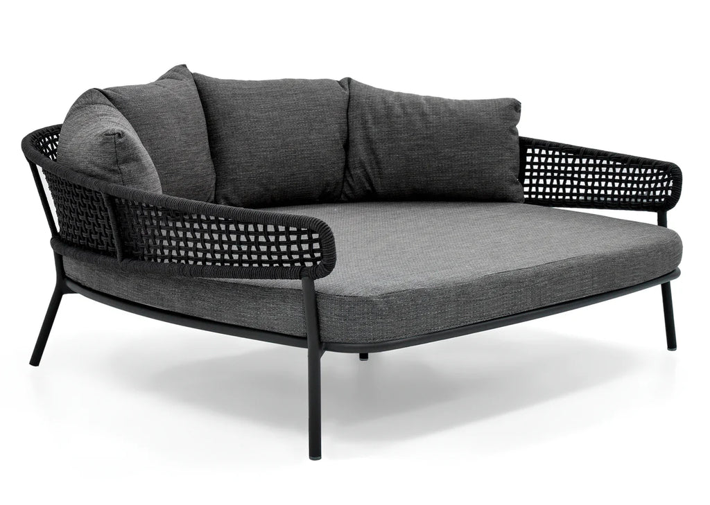 Virasat Outdoor Poolside Sunbed With Cushion Daybed (Dark Grey) Braided & Rope-VIRASAT FURNITURE & FURNISHING