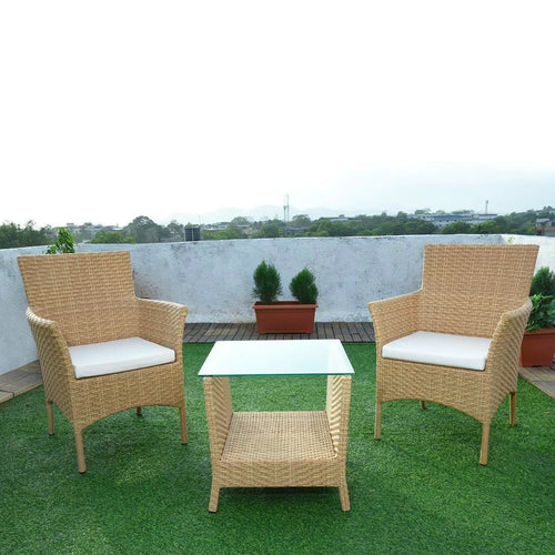 Virasat Outdoor Patio Seating Set 2 Chairs and 1 Table Set (Cream)-VIRASAT FURNITURE & FURNISHING