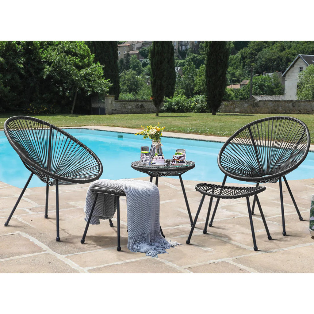 VIRASAT FURNITURE LUNG OUTDOOR PATIO SEATING SET 2 CHAIRS AND 1 TABLE SET (BLACK)