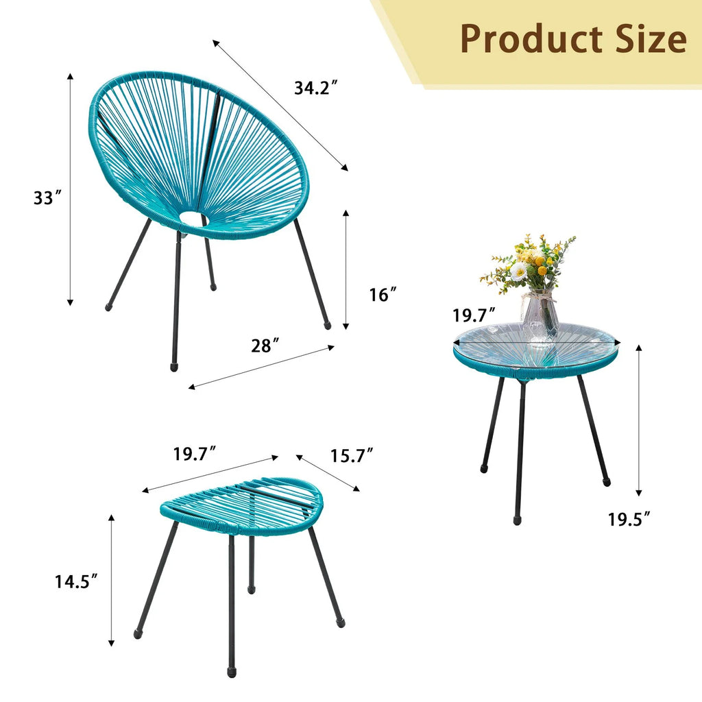 Virasat Outdoor Patio Seating Set 2 Chairs and 1 Table Set (Blue)-VIRASAT FURNITURE & FURNISHING