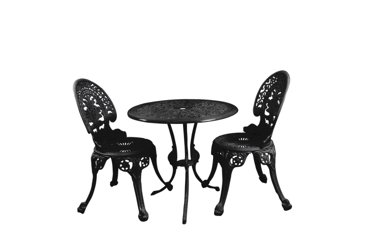 Virasat Ziska Cast Aluminium Garden Patio Seating 2 Chair and 1 Table Set (Black)