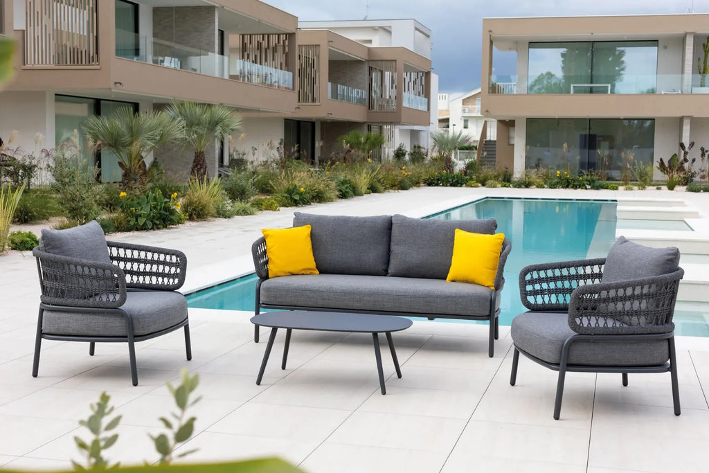 Virasat Outdoor Garden Balcony Sofa Set 2 Seater, 2 Single Seater 1 Center Table Set Braid & Rope (Dark Grey)-VIRASAT FURNITURE & FURNISHING