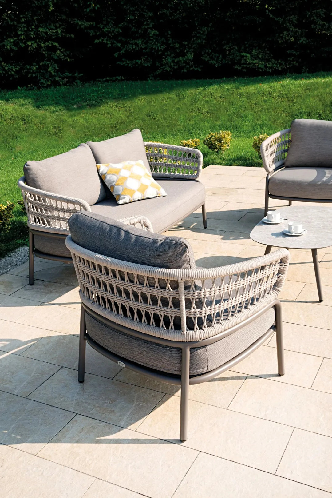 Virasat Kodjo Outdoor Garden Balcony Sofa Set 2 Seater , 2 Single Seater 1 Center Table Set, Braid & Rope (Taupe + Beige)