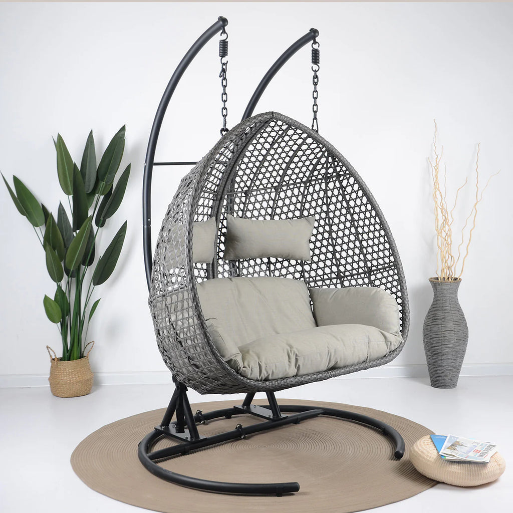 Virasat Double Seater Hanging Swing With Stand For Balcony, Garden Swing (Grey)-VIRASAT FURNITURE & FURNISHING