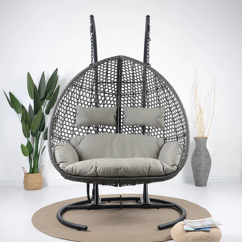 Virasat Double Seater Hanging Swing With Stand For Balcony, Garden Swing (Grey)-VIRASAT FURNITURE & FURNISHING