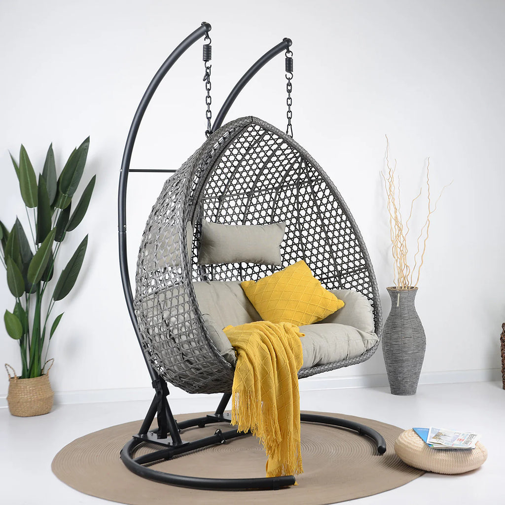 Virasat Double Seater Hanging Swing With Stand For Balcony, Garden Swing (Grey)-VIRASAT FURNITURE & FURNISHING