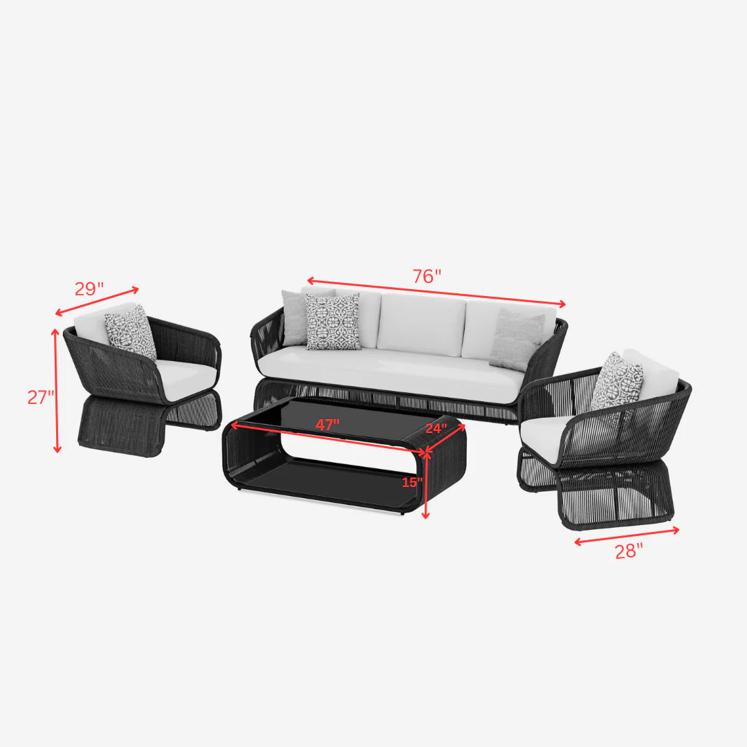 Virasat Emidio Outdoor Sofa Set 3 Seater, 2 Single seater and 1 Center Table Braided & Rope