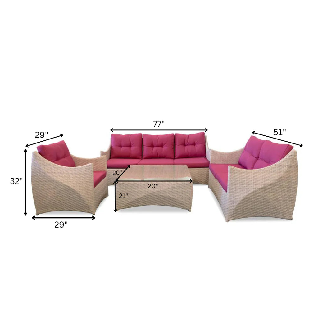 Virasat Outdoor Garden Balcony Sofa Set 3 Seater, 2 Seater, 1 Single Seater and 1 Center Table Set (Cream & Pink)-VIRASAT FURNITURE & FURNISHING