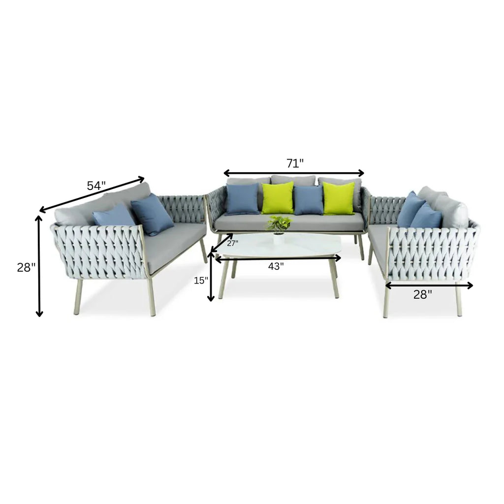Virasat Outdoor Sofa Set 3 Seater , 2 Double seater and 1 Center Table (Grey) Braided & Rope-VIRASAT FURNITURE & FURNISHING