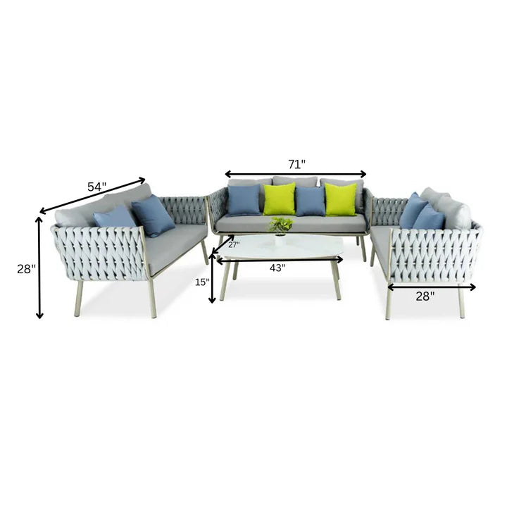 VIRASAT FURNITURE OUTDOOR ROPE SOFA SET 7-SEATER WITH CENTER TABLE (GREY)