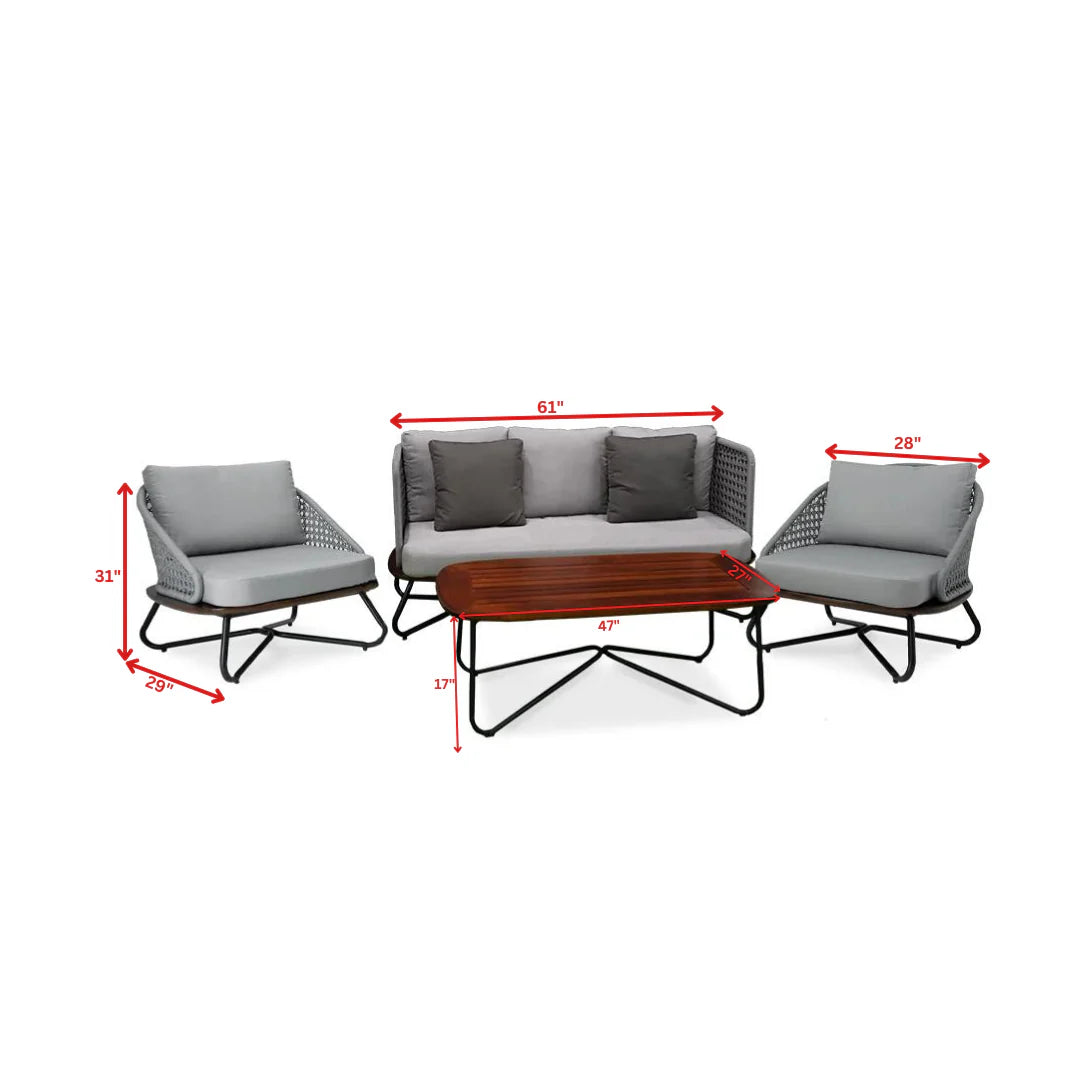 Virasat Marcela Outdoor Sofa Set 3 Seater, 2 Single seater and 1 Center Table Set (Grey) Braided & Rope