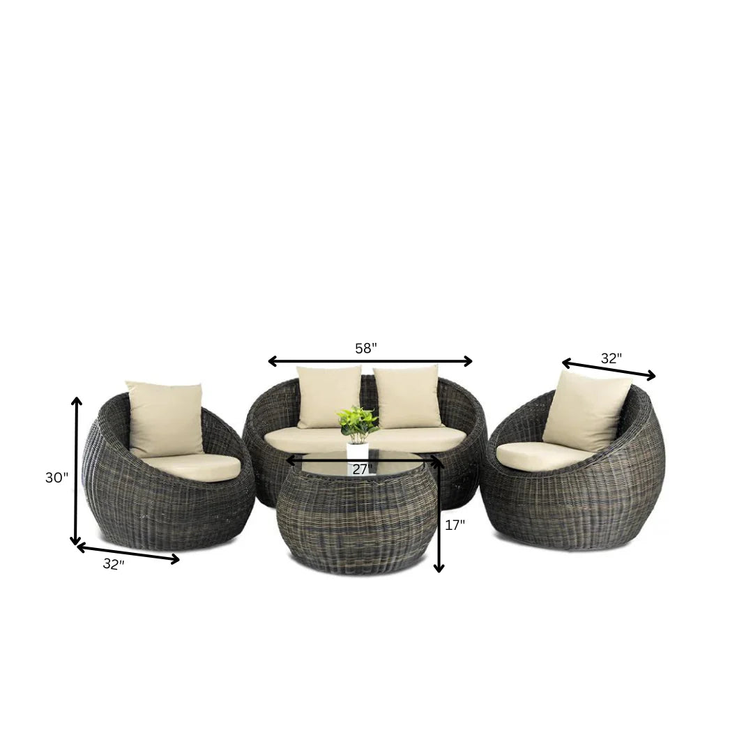 Virasat Fonsie Outdoor Sofa Set 2 Seater, 2 Single seater and 1 Center Table (Cappuccino)