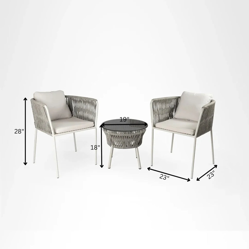 VIRASAT FURNITURE ABELARDO ESPIRITU OUTDOOR PATIO SEATING SET 2 CHAIRS AND 1 TABLE SET BRAIDED & ROPE