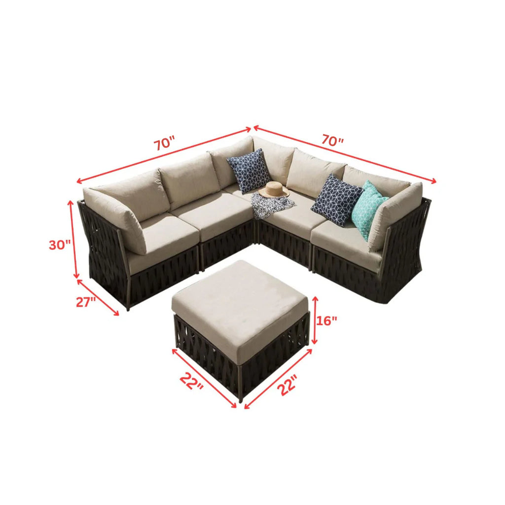 Virasat Outdoor Sofa Set 5 Seater and 1 Ottoman Set (Brown)-VIRASAT FURNITURE & FURNISHING