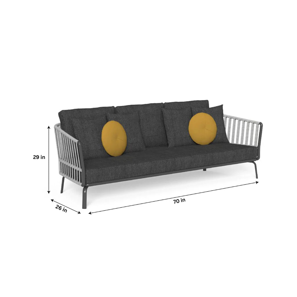 Virasat Outdoor Garden Balcony Sofa Set 2 Seater, Single Seater and 2 Center Table Set, Braided & Rope (Dark Grey-VIRASAT FURNITURE & FURNISHING