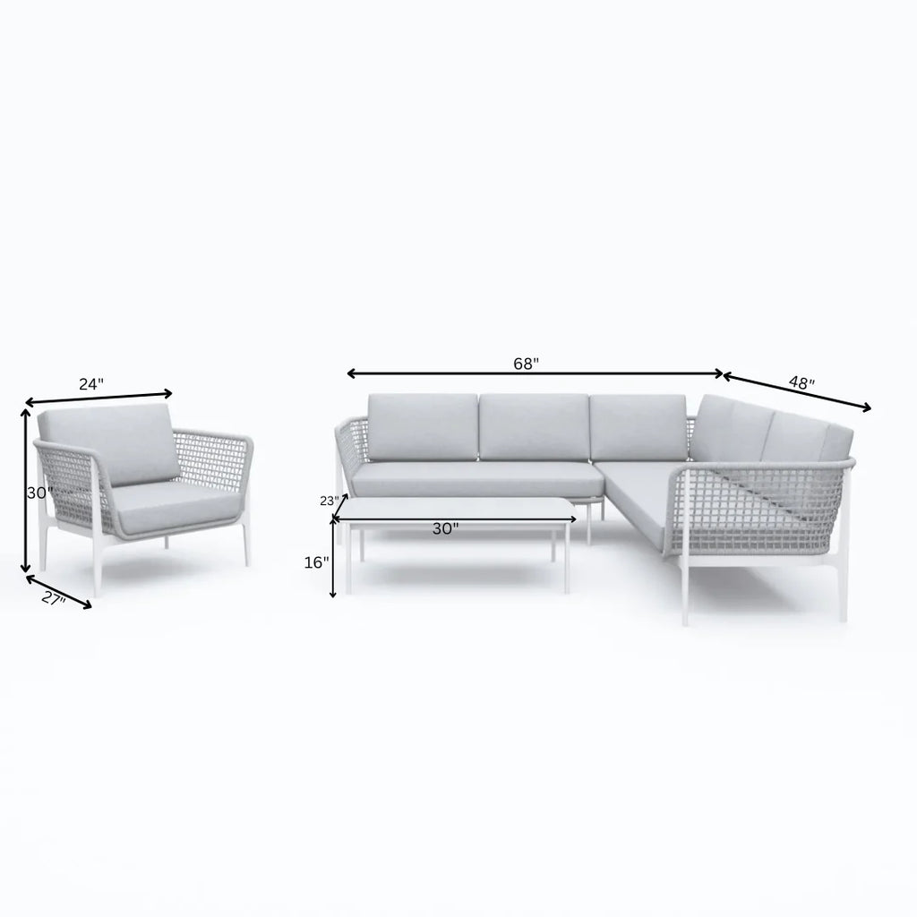 Virasat Outdoor Garden Balcony Sofa Set 5 Seater, 1 Single Seater and 1 Center Table Set, Braid & Rope(Grey)-VIRASAT FURNITURE & FURNISHING
