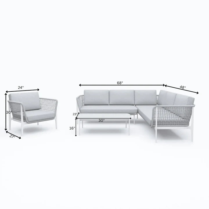 VIRASAT FURNITURE OUTDOOR ROPE SOFA SET 6-SEATER WITH CENTER TABLE (GREY) - BRAIDED GARDEN & BALCONY SET
