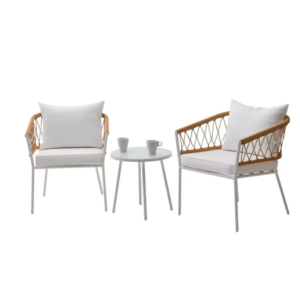 VIRASAT FURNITURE EUSBIO OUTDOOR PATIO SEATING SET 2 CHAIRS AND 1 TABLE SET BRAIDED & ROPE (HONEY/WHITE)