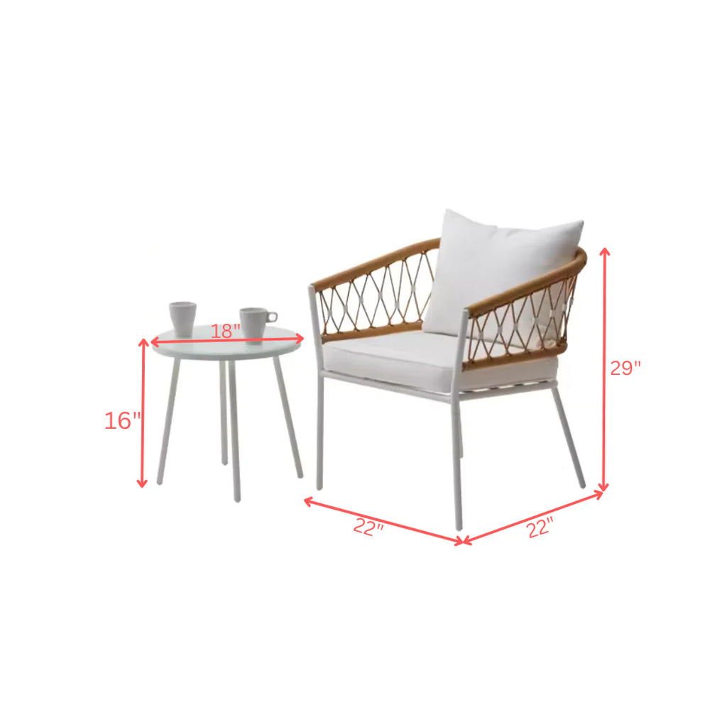 VIRASAT FURNITURE EUSBIO OUTDOOR PATIO SEATING SET 2 CHAIRS AND 1 TABLE SET BRAIDED & ROPE (HONEY/WHITE)