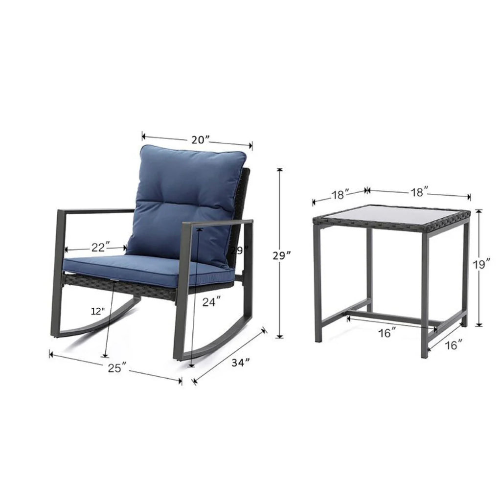 Virasat Outdoor Patio Seating Set 2 Chairs and 1 Table Set (Black)-VIRASAT FURNITURE & FURNISHING