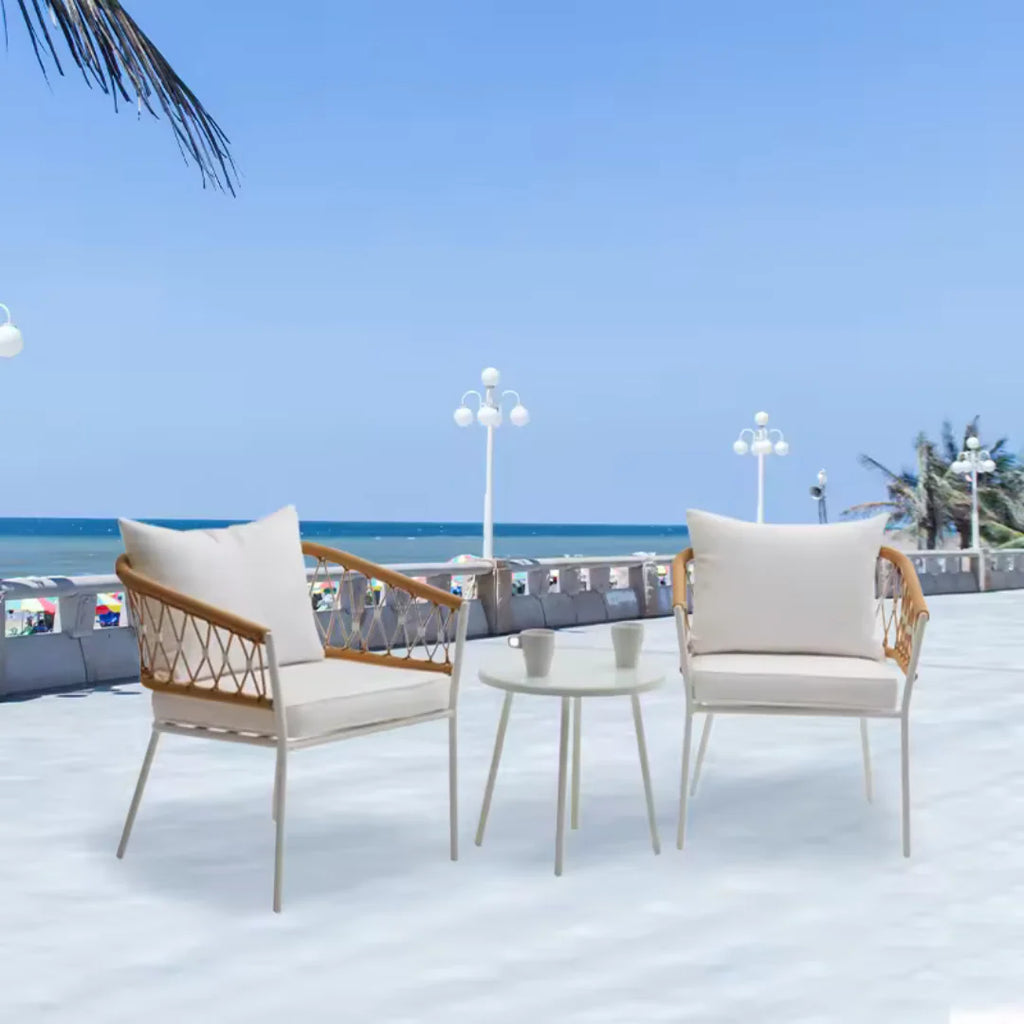 VIRASAT FURNITURE EUSBIO OUTDOOR PATIO SEATING SET 2 CHAIRS AND 1 TABLE SET BRAIDED & ROPE (HONEY/WHITE)