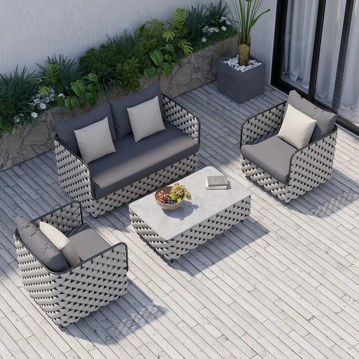 Virasat Fepel Outdoor Garden Balcony Sofa Set 2 Seater, 2 Single seater and 1 Center Table Set, Braid & Rope (Grey)