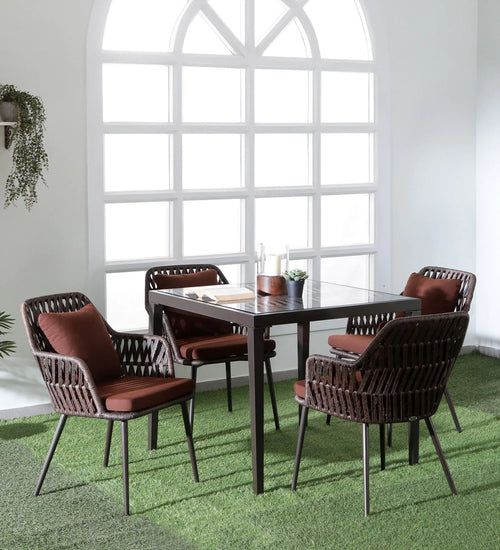 Virasat Outdoor Patio Seating Set 4 Chairs and 1 Table Set (Brown) Braided & Rope-VIRASAT FURNITURE & FURNISHING