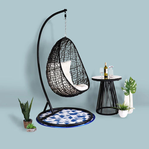 Virasat Single Seater Hanging Swing With Stand For Balcony, Garden Swing (Black)-VIRASAT FURNITURE & FURNISHING