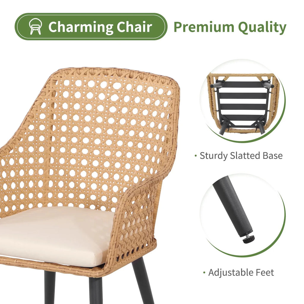 Virasat Outdoor Patio Seating Set 4 Chairs and 1 Table Set (Tan)-VIRASAT FURNITURE & FURNISHING