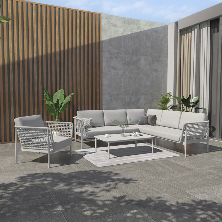 Virasat Louella Outdoor Garden Balcony Sofa Set 5 Seater, 1 Single seater and 1 Center Table Set, Braid & Rope(Grey)